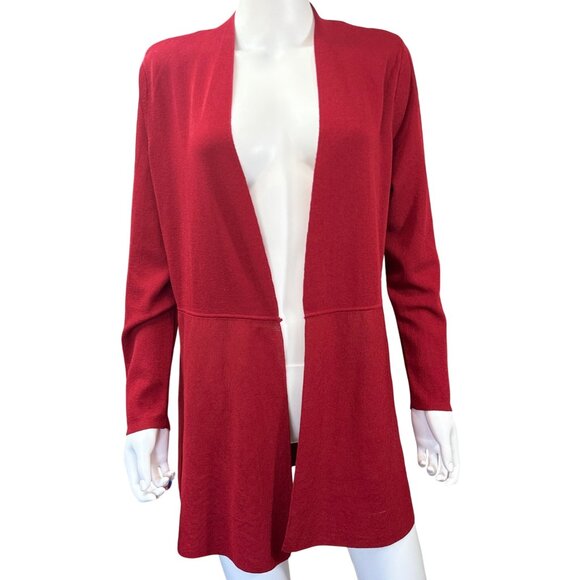 Anne Klein Women’s Open Front Long Cardigan Sweater Red Size OX Lightweight Knit - Picture 1 of 6